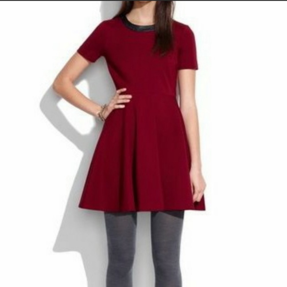 Madewell Skater Dress with Black Leather Collar